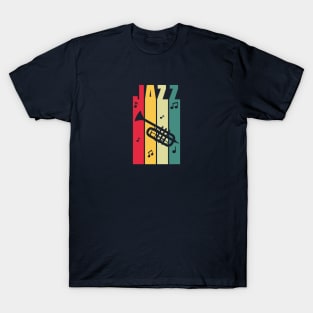 Trumpet and colorful stripes Jazz word T-Shirt